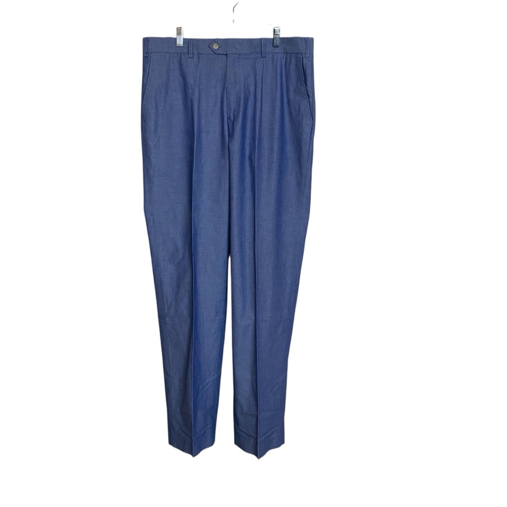 Southern Pines Mens Size 36W Blue Cotton Flat Front Preppy CasualTrousers Pants